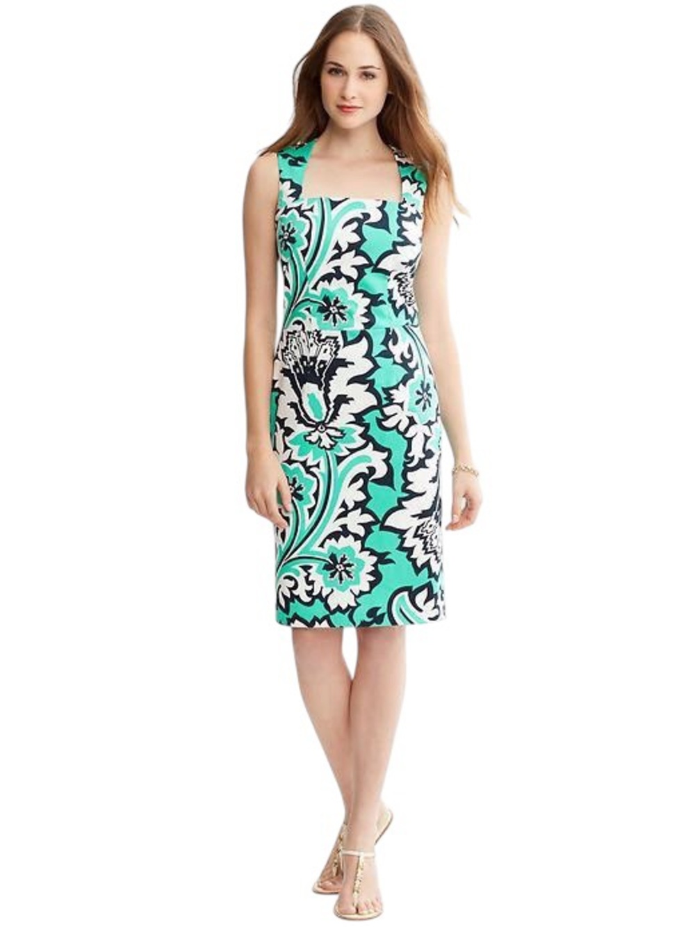 Banana Republic Milly Collection Teal Floral Sleeveless Sheath Dress NWT Size 2
